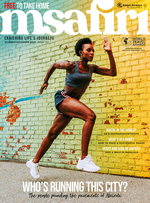 Msafiri cover featuring a runner against a yellow wall.