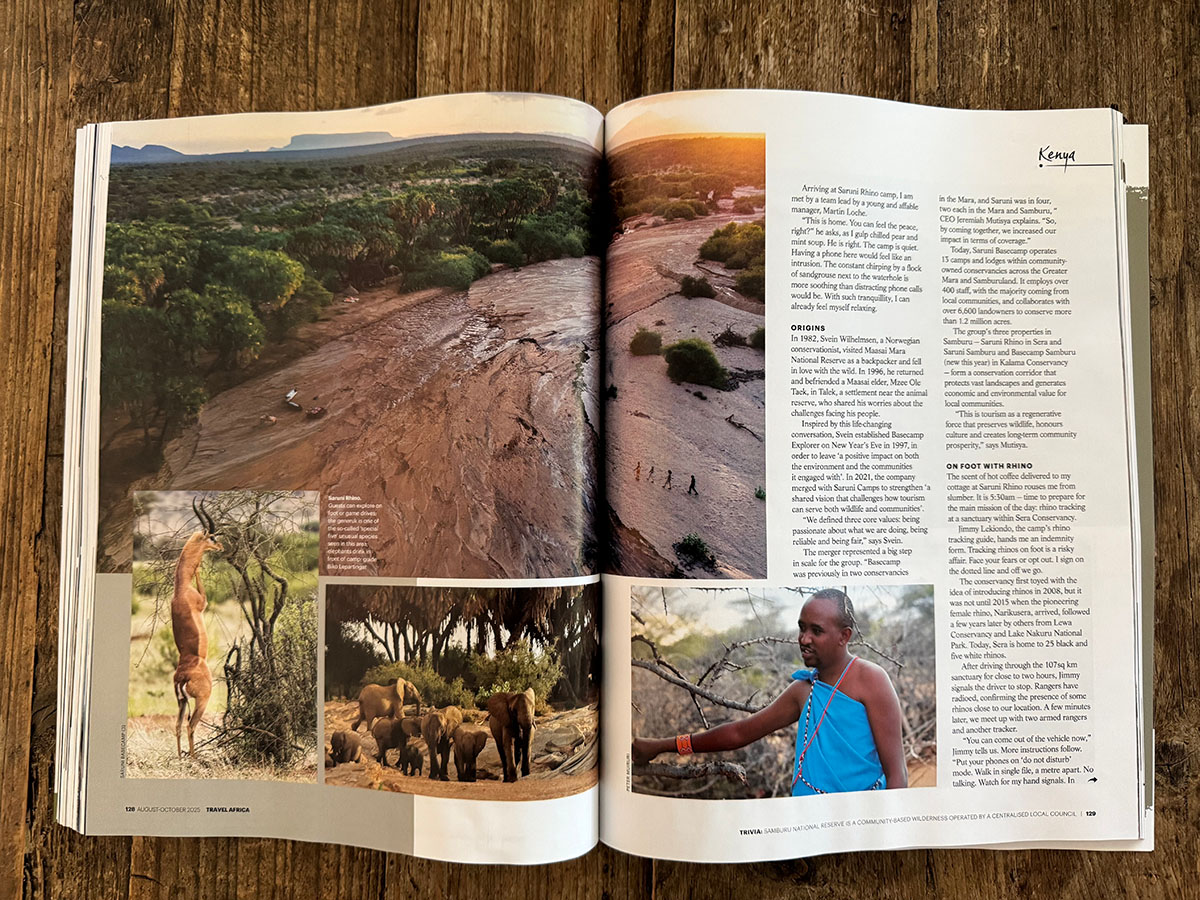 Travel Africa supporting field image showing the Samburu article inside the magazine.