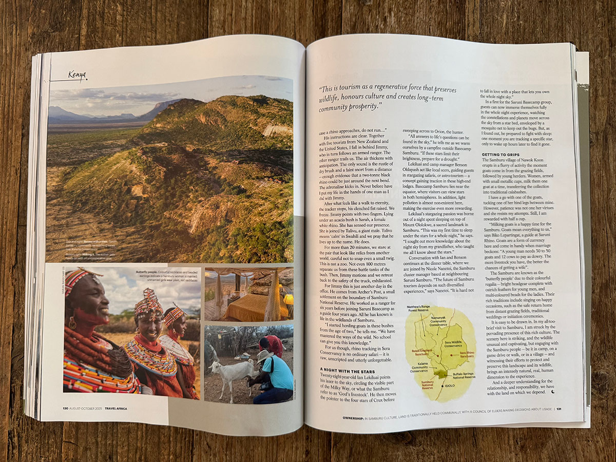 Travel Africa supporting field image showing another magazine spread from the Samburu piece.